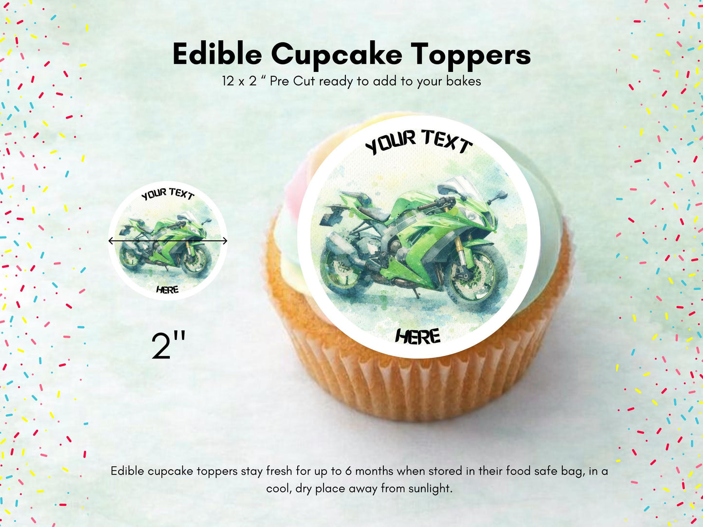 Personalised Motorcycle Cupcake Toppers - Edible Cake Decorations