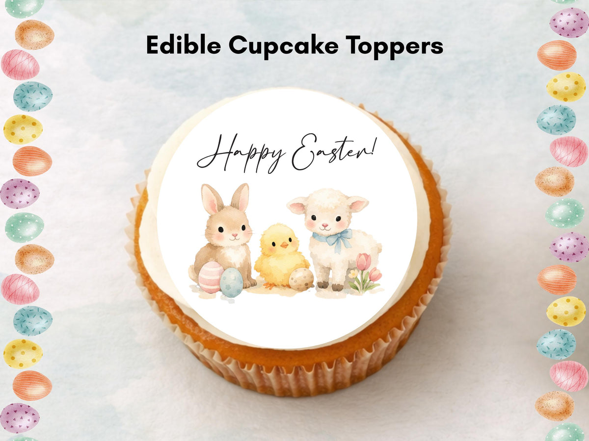 Happy Easter Edible Cupcake Toppers – Easter Bunny Cake Decorations
