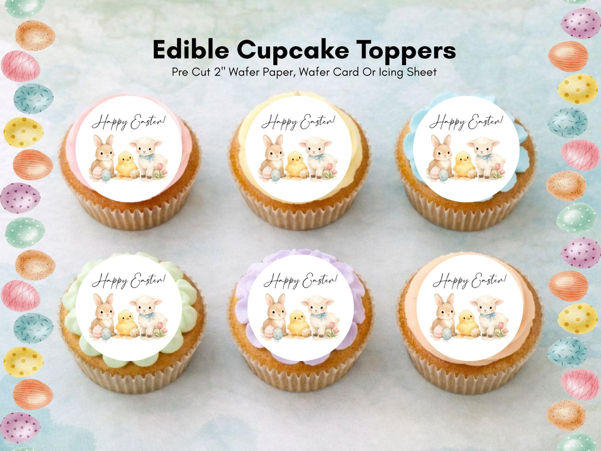 Happy Easter Edible Cupcake Toppers – Easter Bunny Cake Decorations