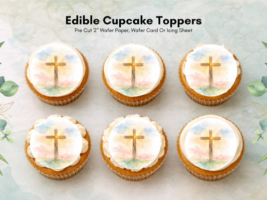 Easter Cross Edible Cupcake Toppers – Religious Easter Cake Decorations