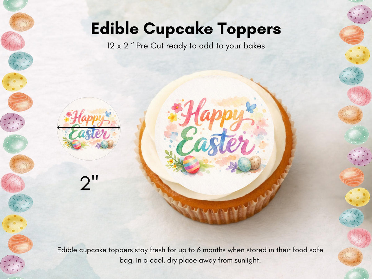 Happy Easter Edible Cupcake Toppers, Easter Cake Decorations
