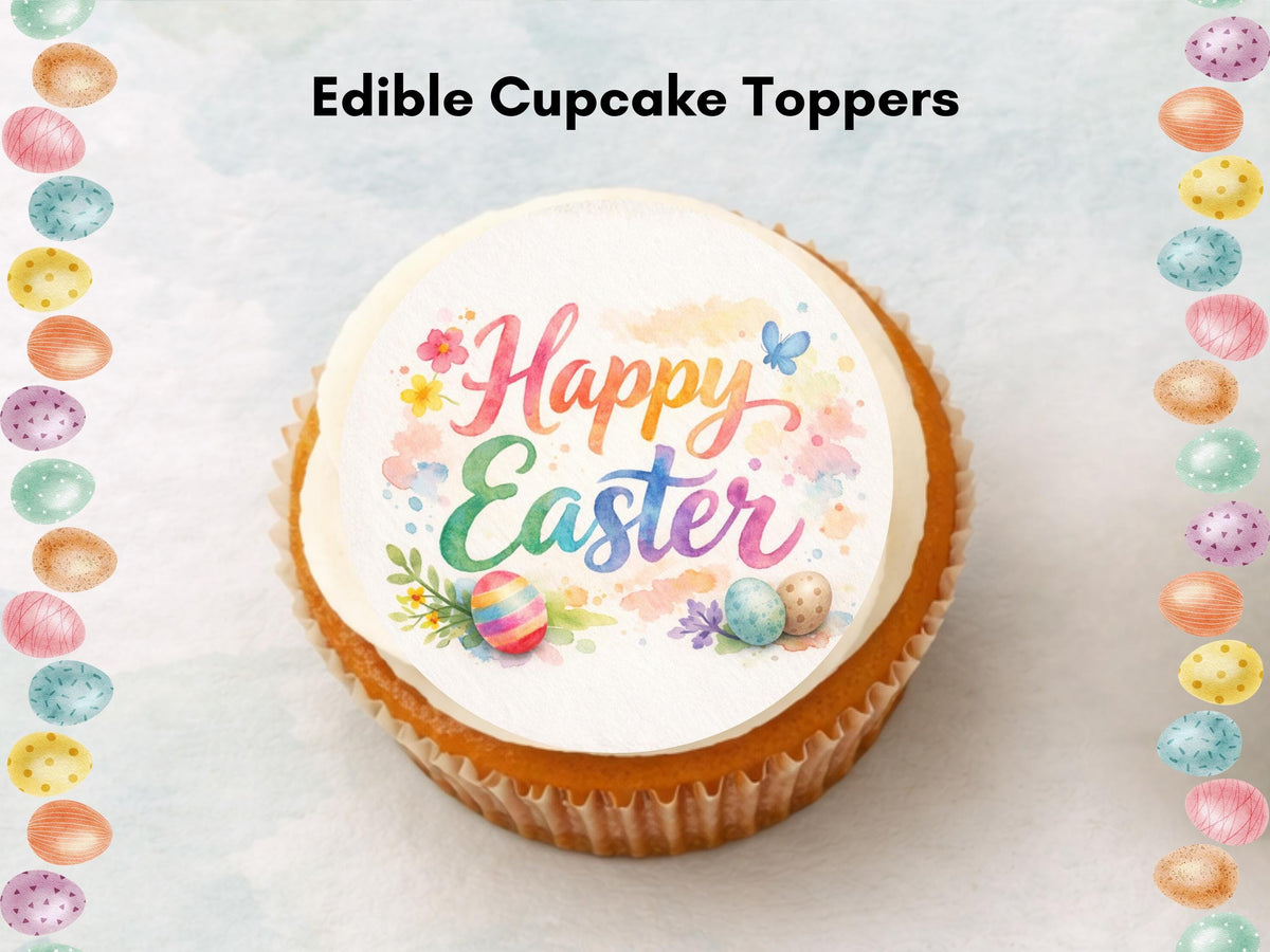 Happy Easter Edible Cupcake Toppers, Easter Cake Decorations