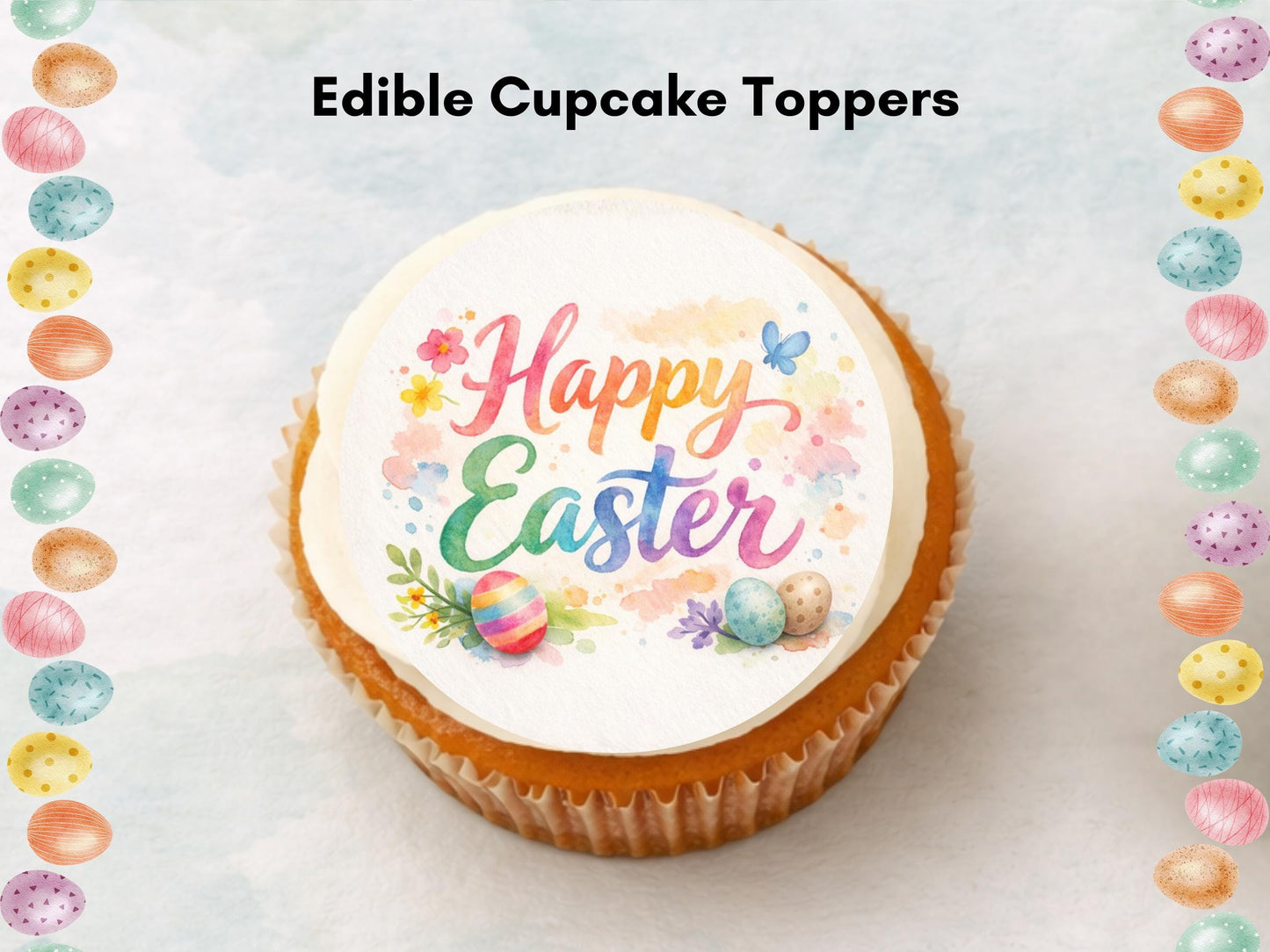 Happy Easter Edible Cupcake Toppers, Easter Cake Decorations