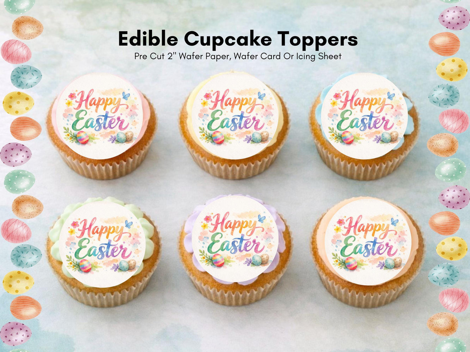 Happy Easter Edible Cupcake Toppers, Easter Cake Decorations