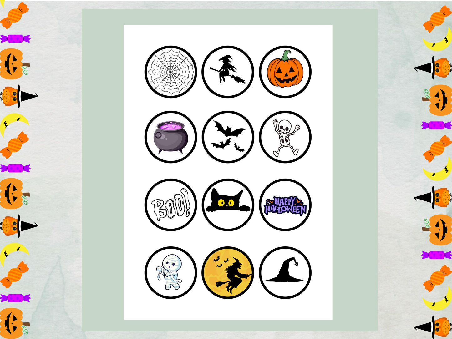 Halloween Cupcake Toppers – Spooky Witch, Pumpkin & Skeleton (Pre-Cut)