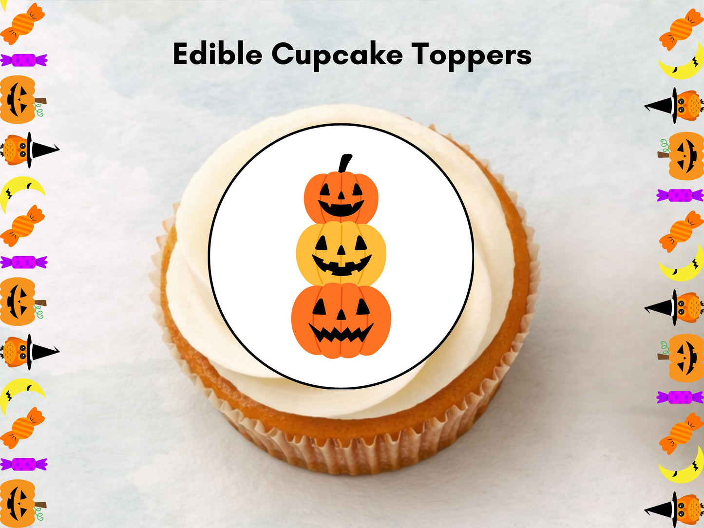 12 Pumpkin Halloween Edible Cupcake Toppers – Pre-cut, 2" (Wafer Paper, Card, Icing Sheet)