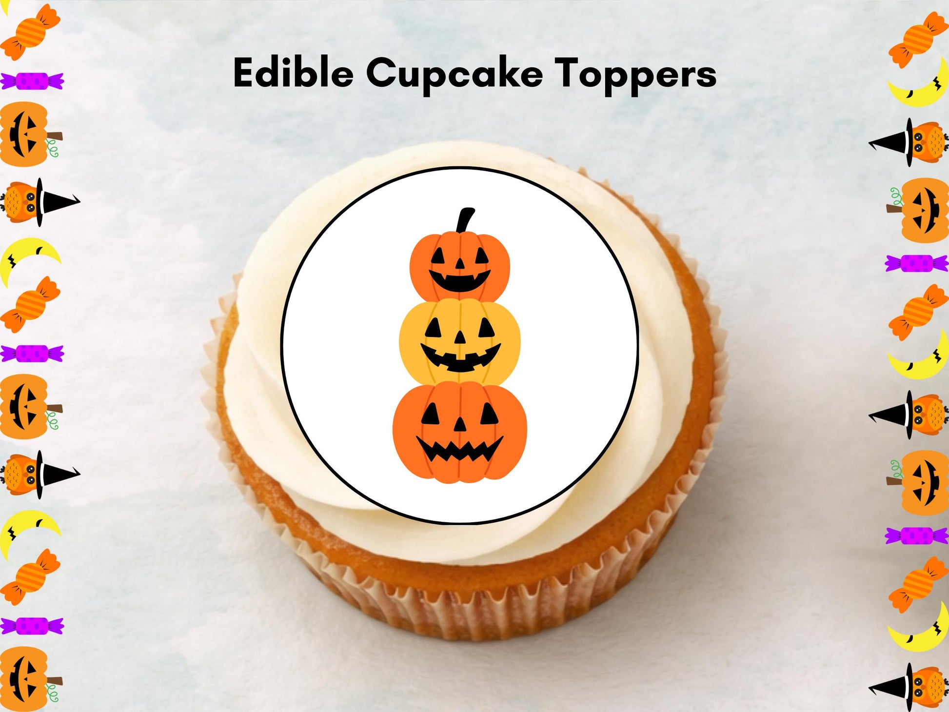 12 Pumpkin Halloween Edible Cupcake Toppers – Pre-cut, 2" (Wafer Paper, Card, Icing Sheet)