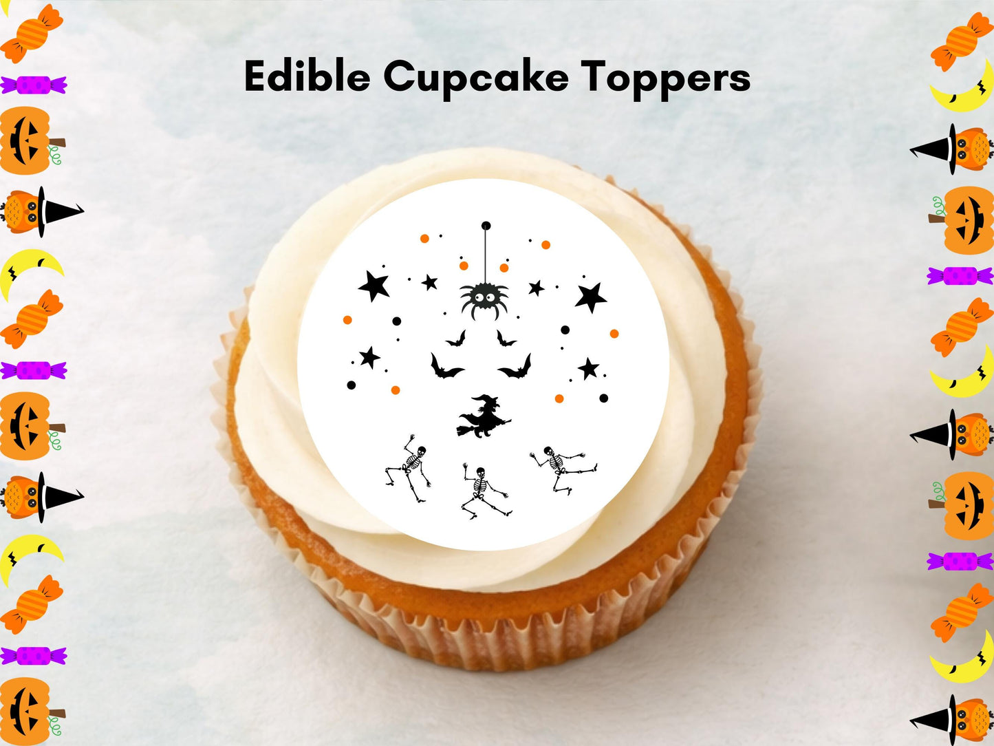 Spooky Halloween Edible Cupcake Toppers – 2" Wafer Paper, Card, or Icing Sheet