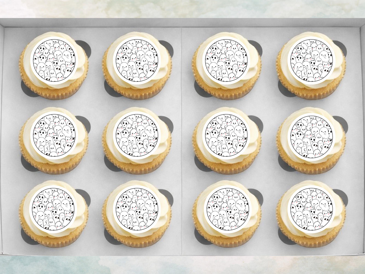 Halloween Ghost Edible Cupcake Toppers - 2" Wafer Paper, Card or Icing Sheet