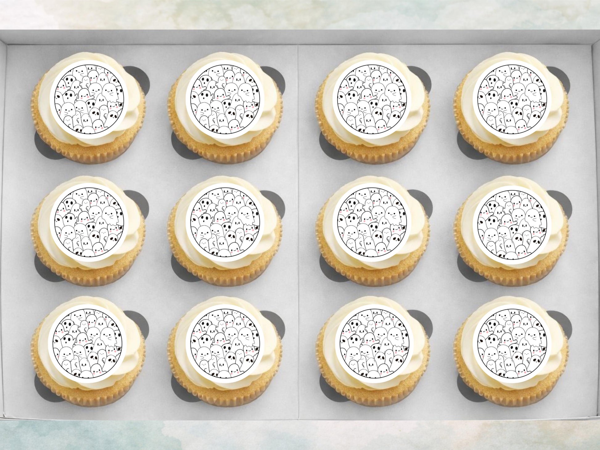 Halloween Ghost Edible Cupcake Toppers - 2" Wafer Paper, Card or Icing Sheet