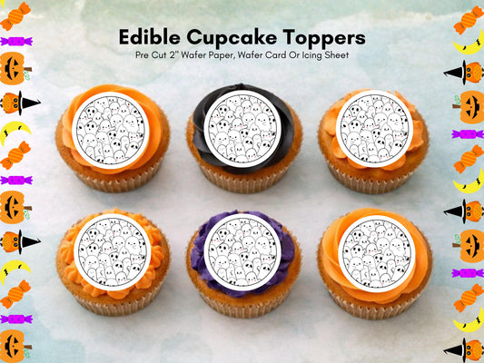 Halloween Ghost Edible Cupcake Toppers - 2" Wafer Paper, Card or Icing Sheet