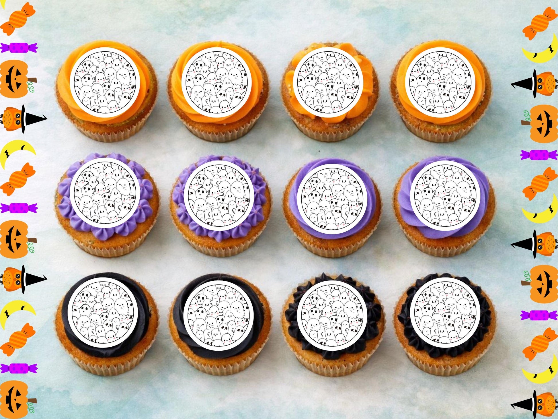 Halloween Ghost Edible Cupcake Toppers - 2" Wafer Paper, Card or Icing Sheet