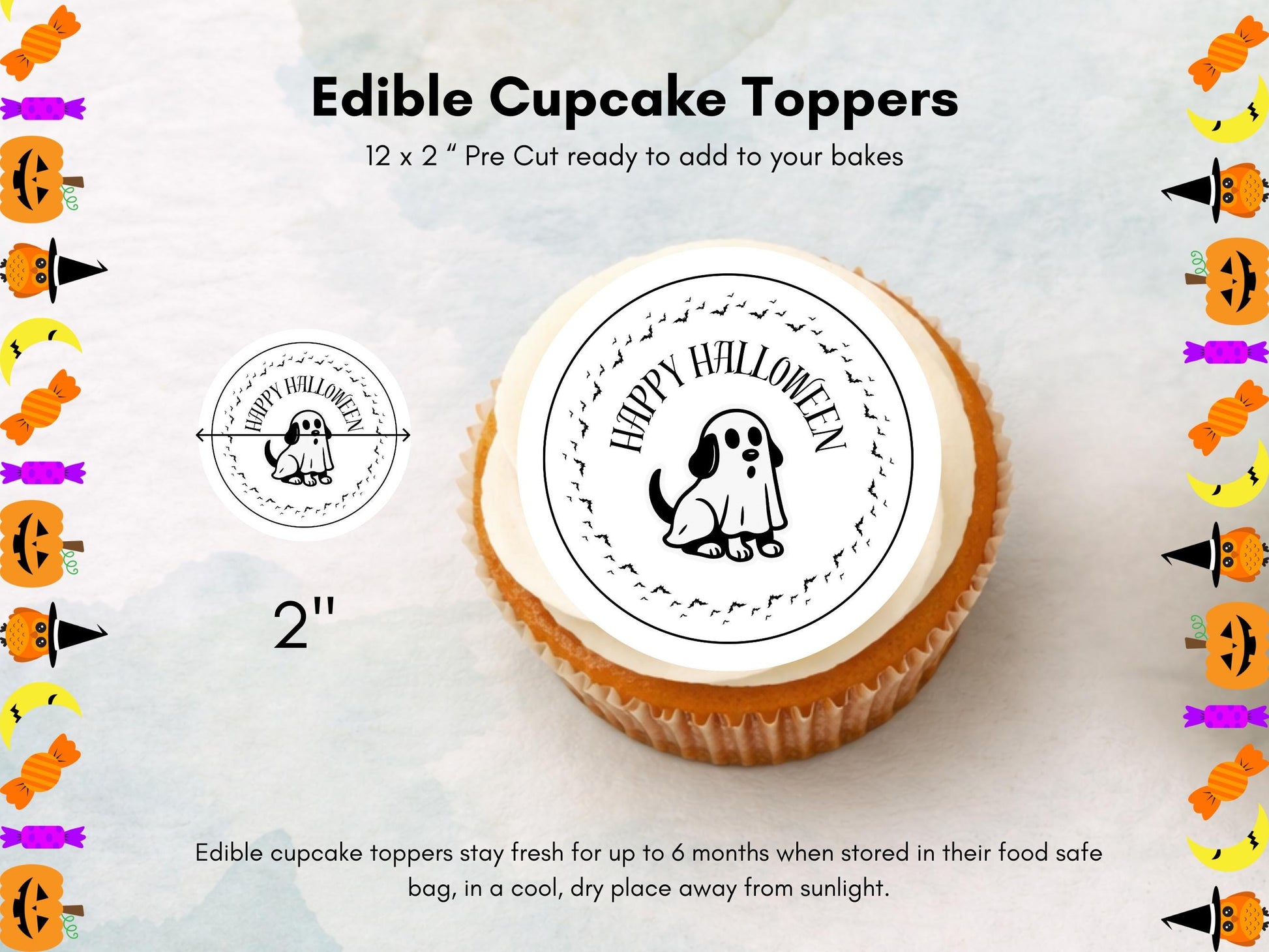 Ghost Dog Halloween Cupcake Toppers: Edible Party Decorations