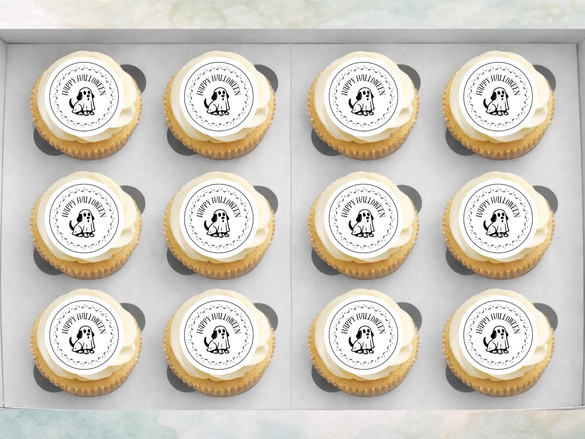 Ghost Dog Halloween Cupcake Toppers: Edible Party Decorations