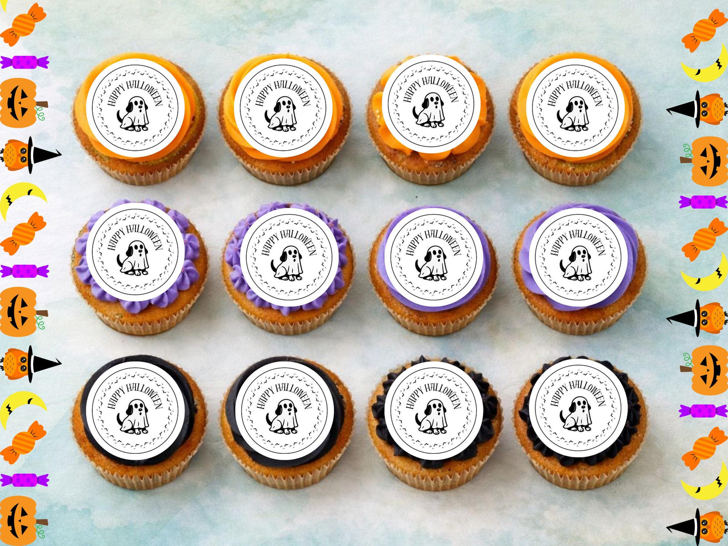 Ghost Dog Halloween Cupcake Toppers: Edible Party Decorations