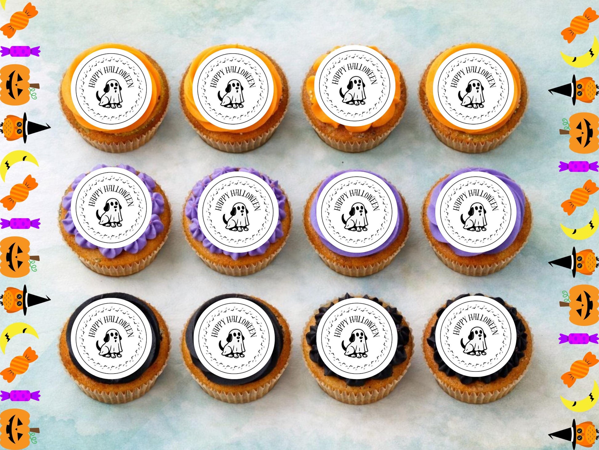 Ghost Dog Halloween Cupcake Toppers: Edible Party Decorations