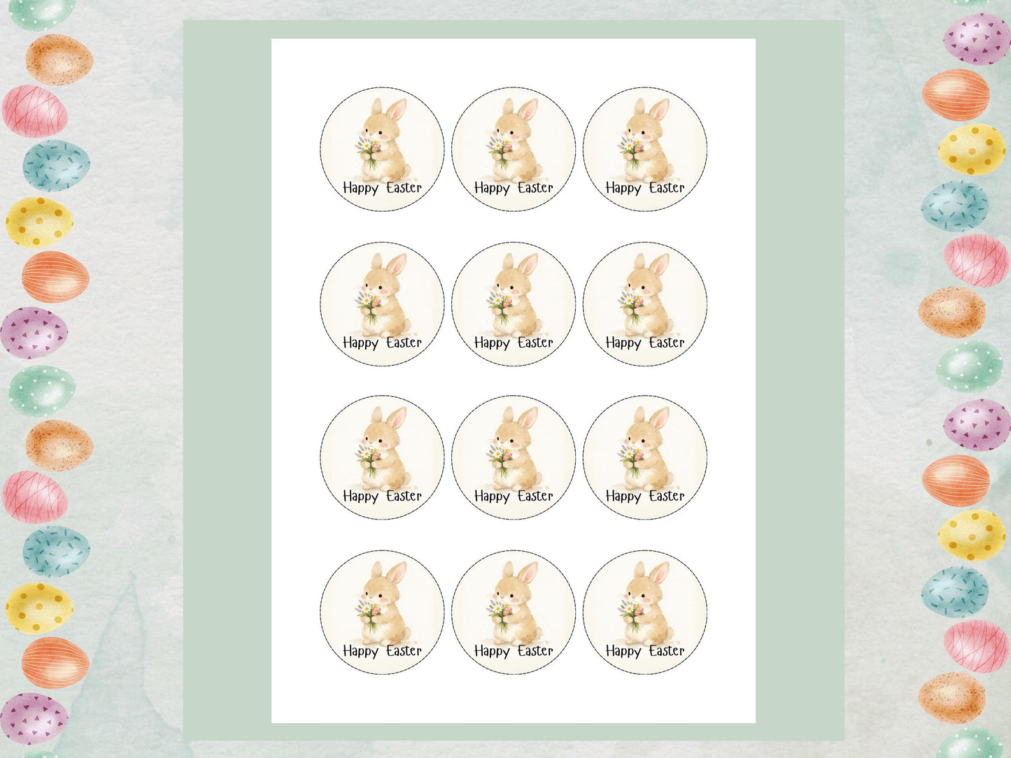 Happy Easter Bunny Edible Cupcake Toppers, Easter Cake Decorations