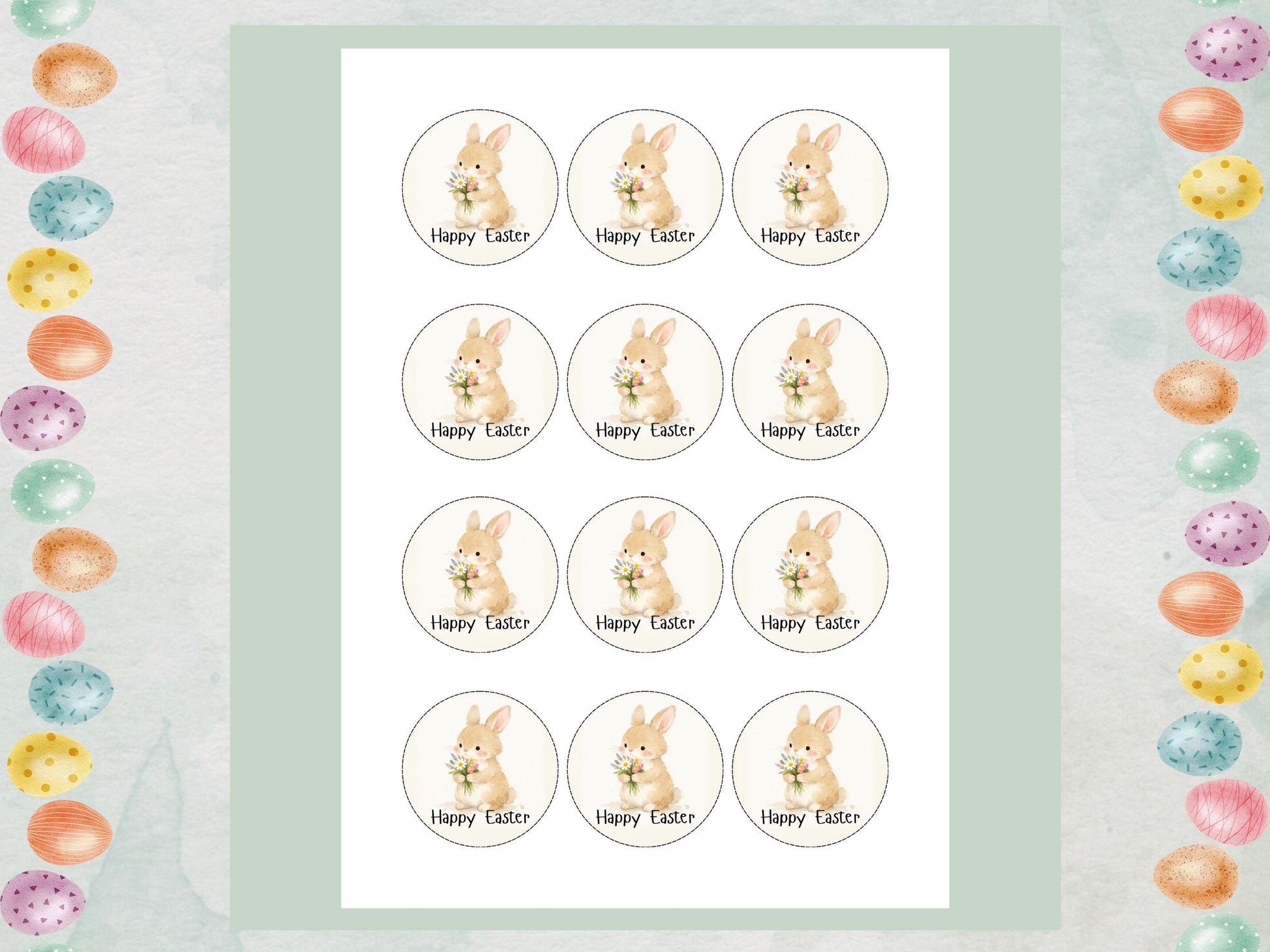 Happy Easter Bunny Edible Cupcake Toppers, Easter Cake Decorations