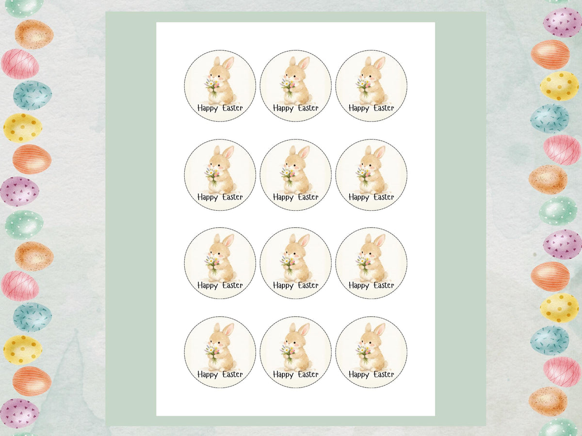 Happy Easter Bunny Edible Cupcake Toppers, Easter Cake Decorations