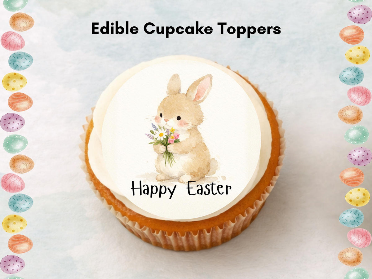 Happy Easter Bunny Edible Cupcake Toppers, Easter Cake Decorations