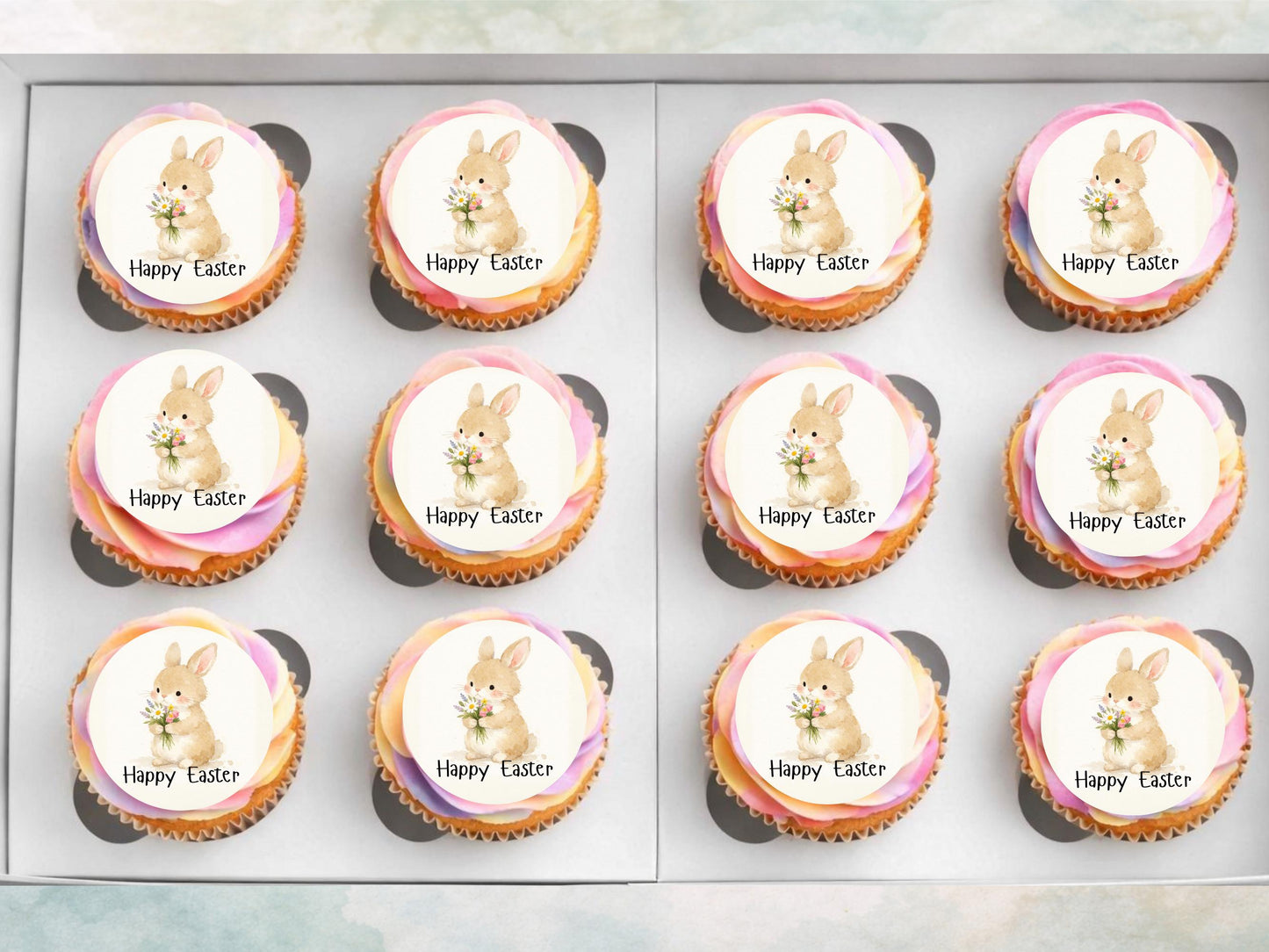 Happy Easter Bunny Edible Cupcake Toppers, Easter Cake Decorations