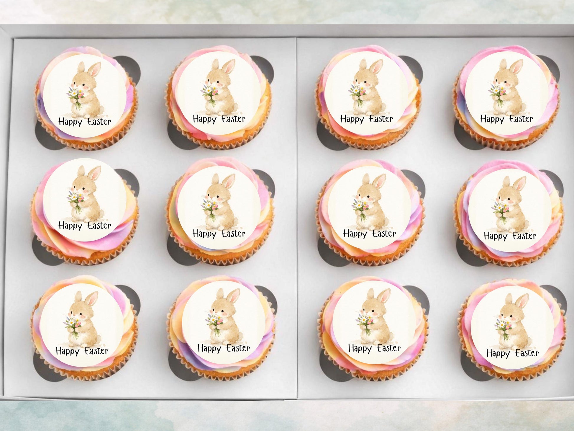 Happy Easter Bunny Edible Cupcake Toppers, Easter Cake Decorations