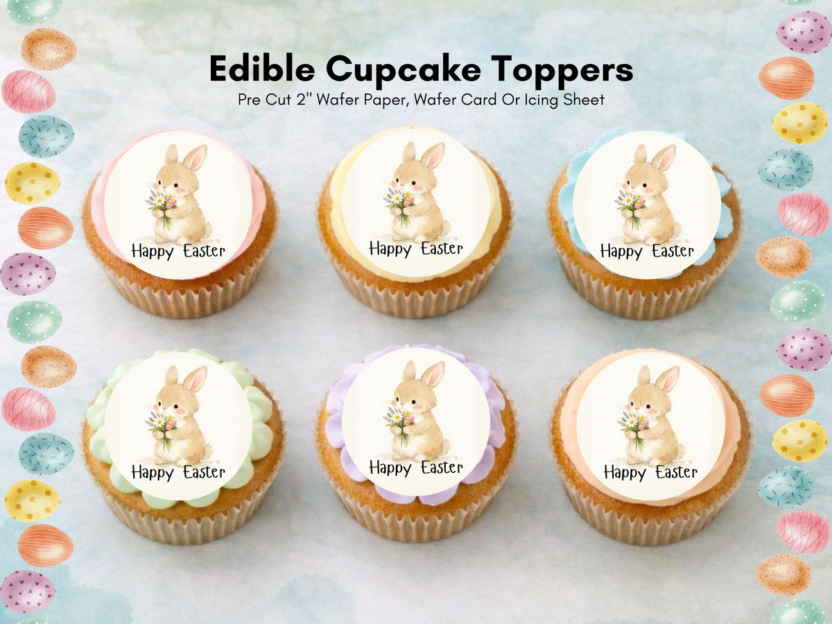Happy Easter Bunny Edible Cupcake Toppers, Easter Cake Decorations