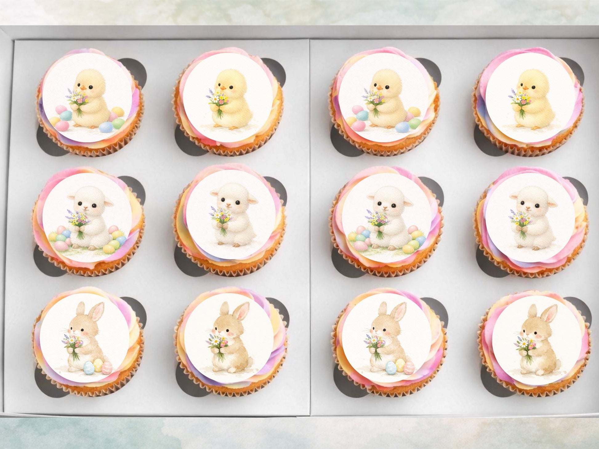 Easter Edible Cupcake Toppers, Spring Bunny, Chick and Lamb Cake Decorations