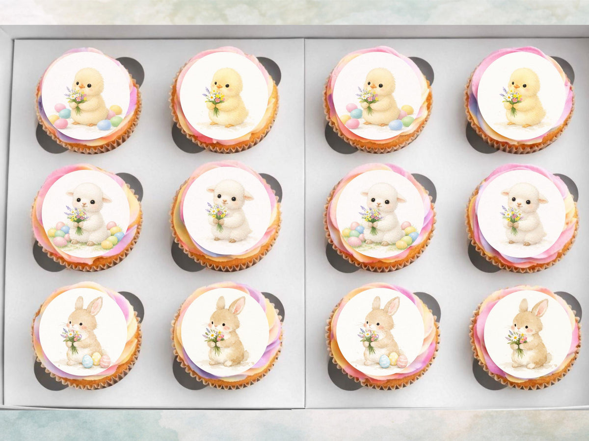 Easter Edible Cupcake Toppers, Spring Bunny, Chick and Lamb Cake Decorations