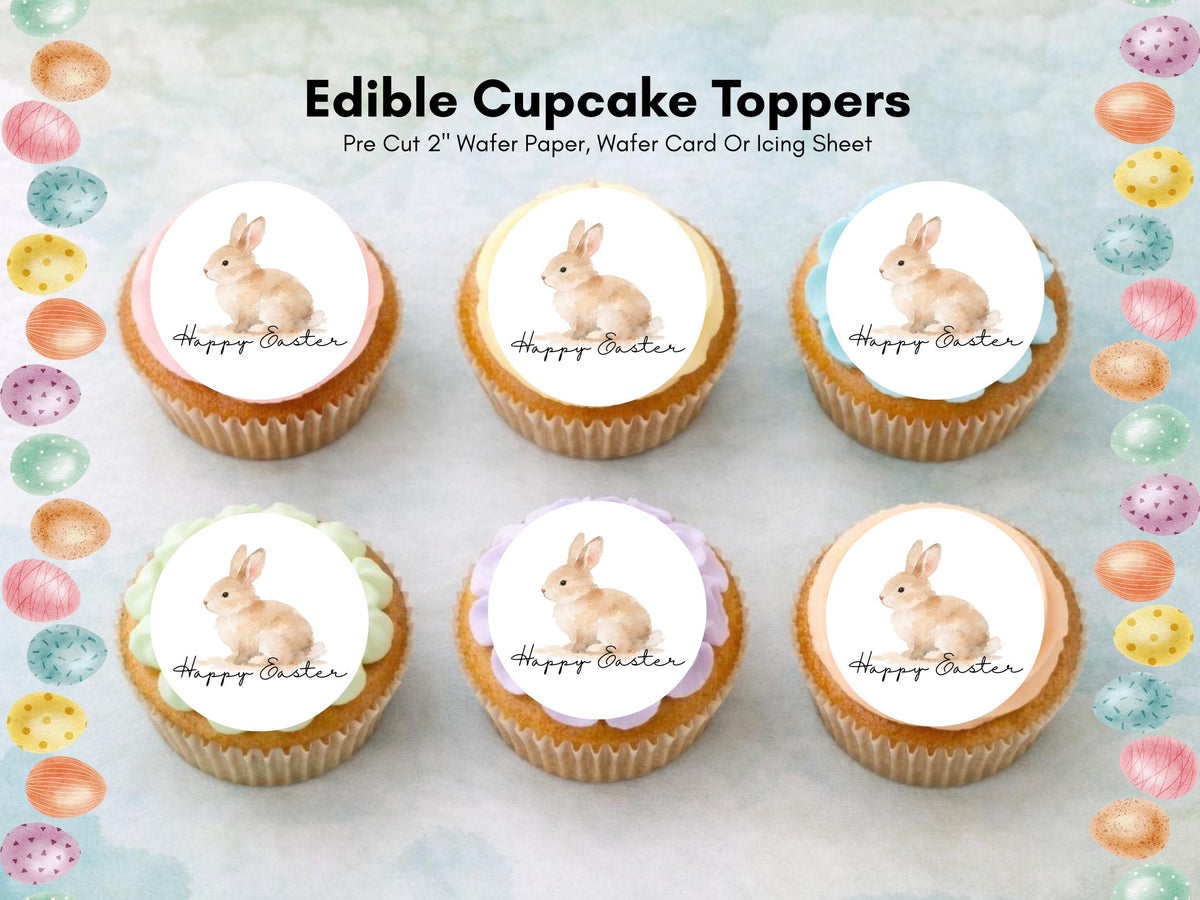 Happy Easter Bunny Edible Cupcake Toppers, Easter Cake Decorations
