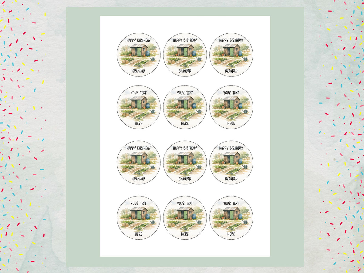 Personalised Allotment Cupcake Toppers - Edible Gardening Cake Decorations