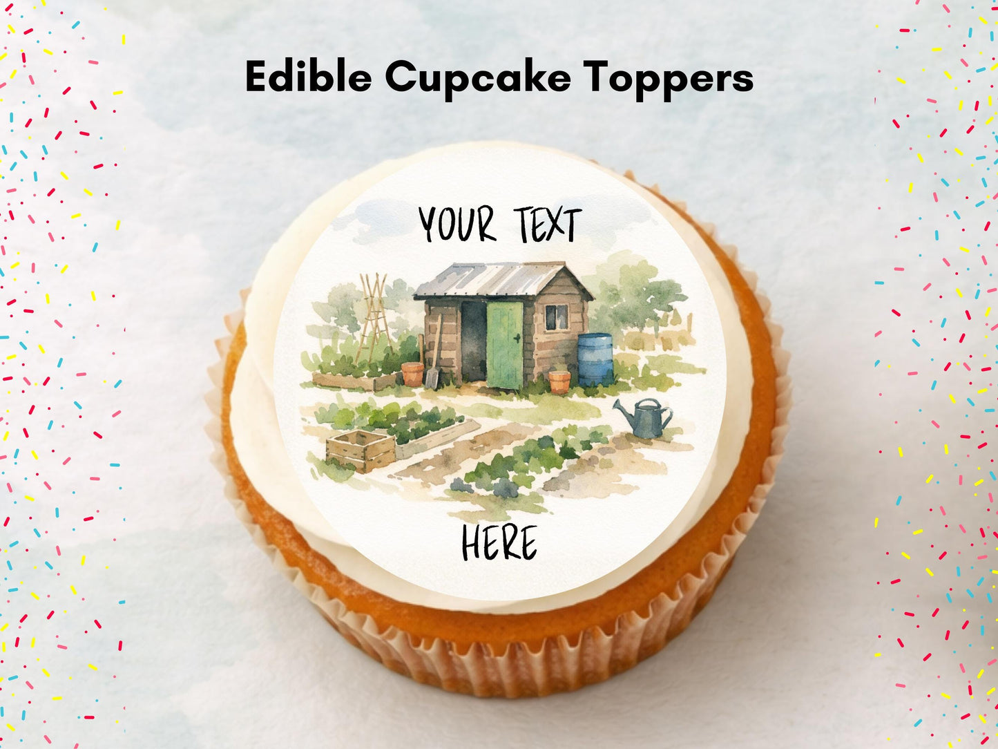 Personalised Allotment Cupcake Toppers - Edible Gardening Cake Decorations