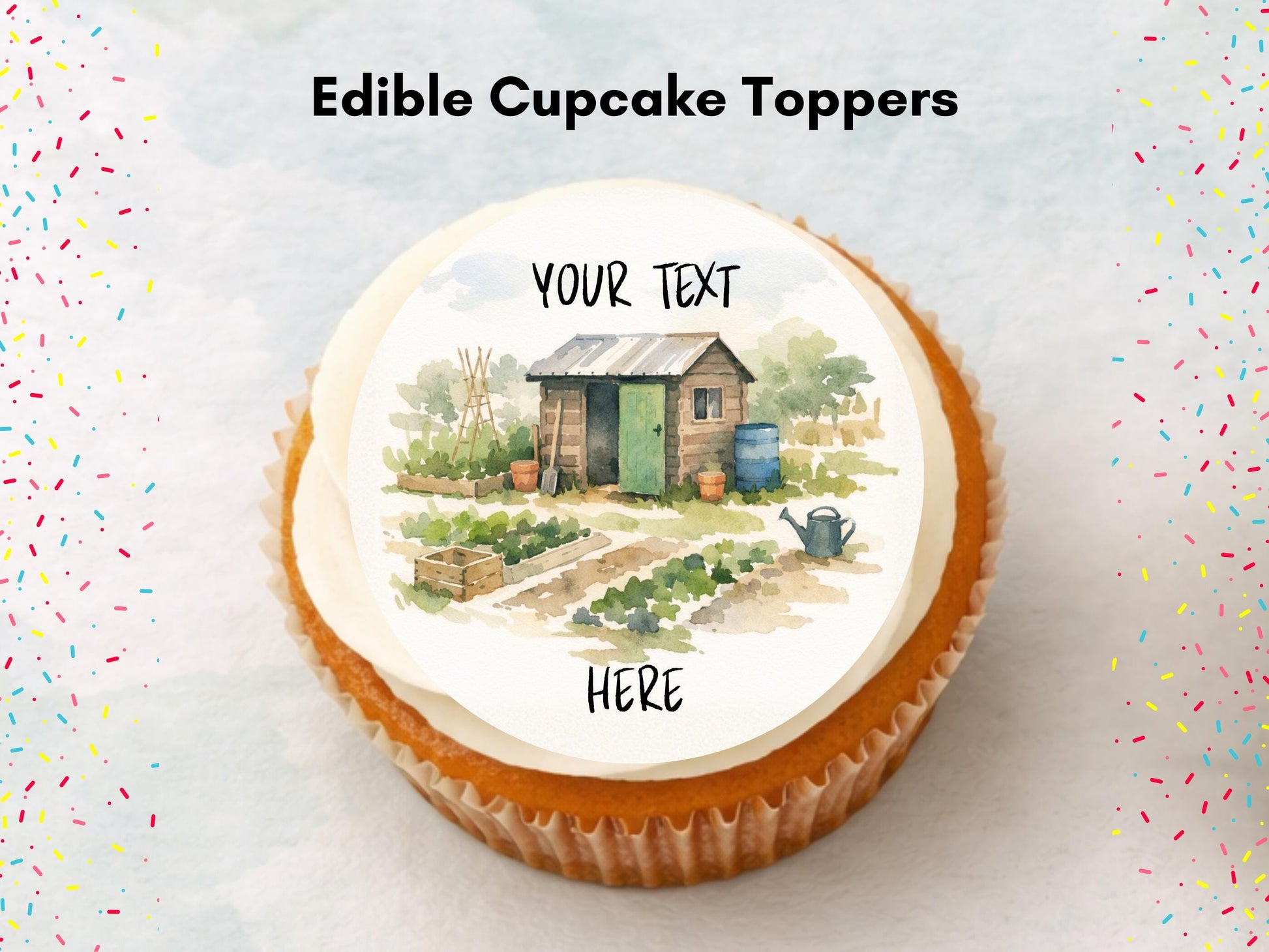 Personalised Allotment Cupcake Toppers - Edible Gardening Cake Decorations