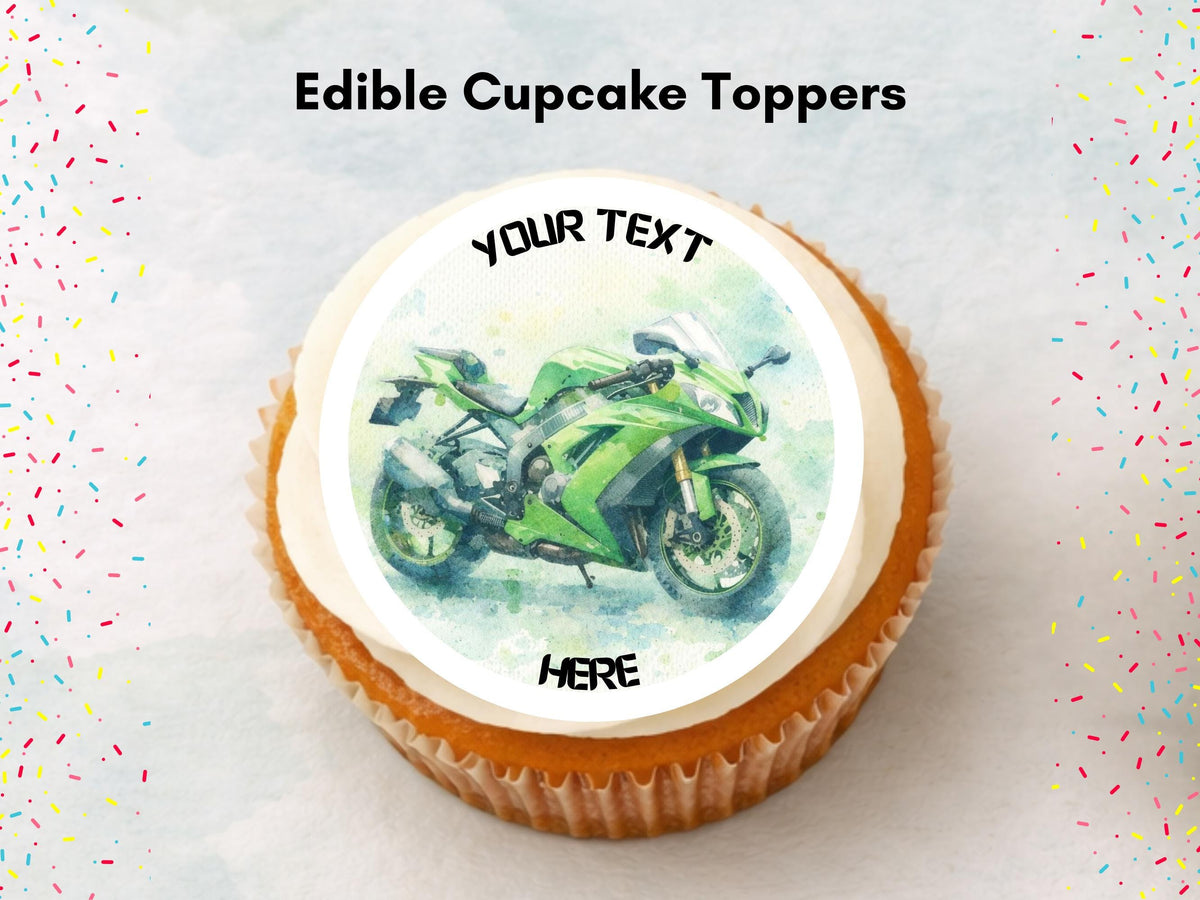 Personalised Motorcycle Cupcake Toppers - Edible Cake Decorations