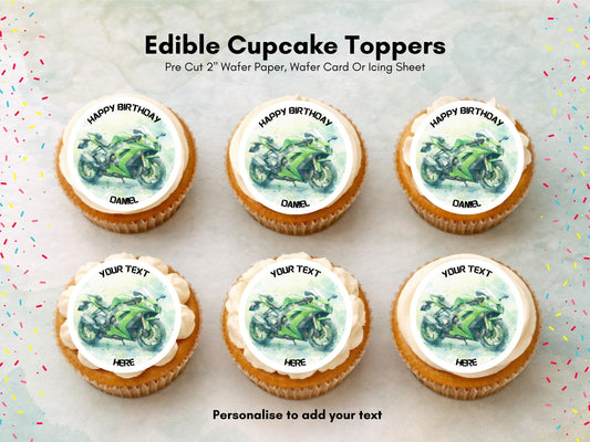 Personalised Motorcycle Cupcake Toppers - Edible Cake Decorations