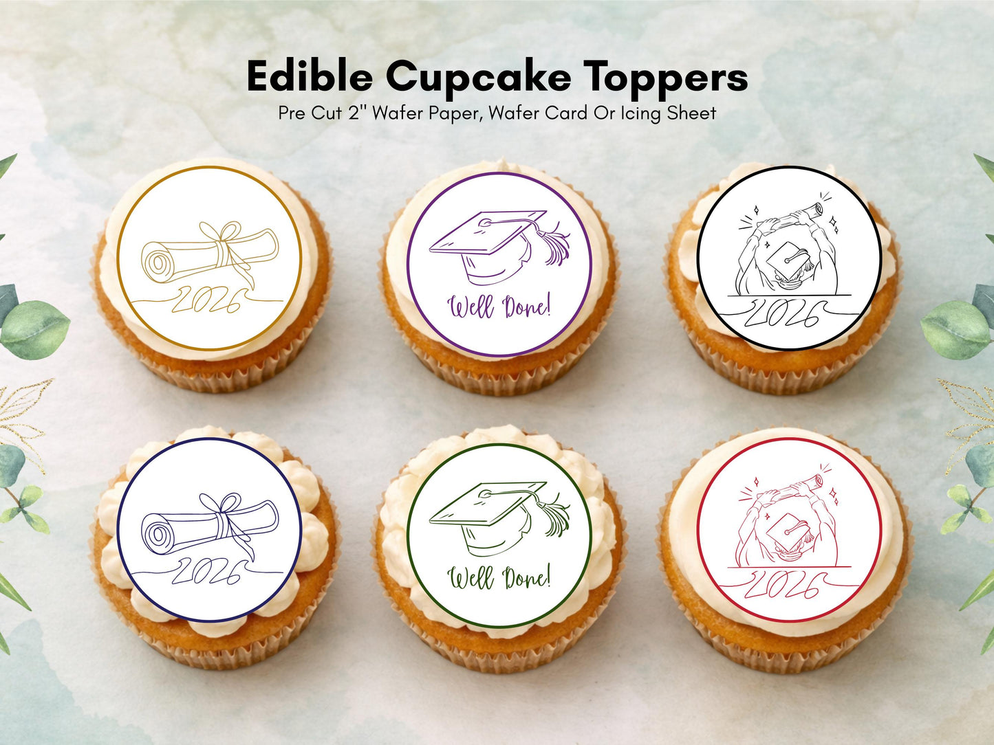 Graduation Edible Cupcake Toppers, Graduation Cake Decorations