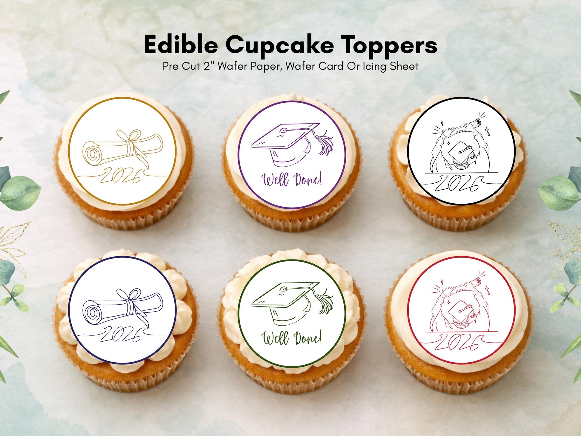 Graduation Edible Cupcake Toppers, Graduation Cake Decorations