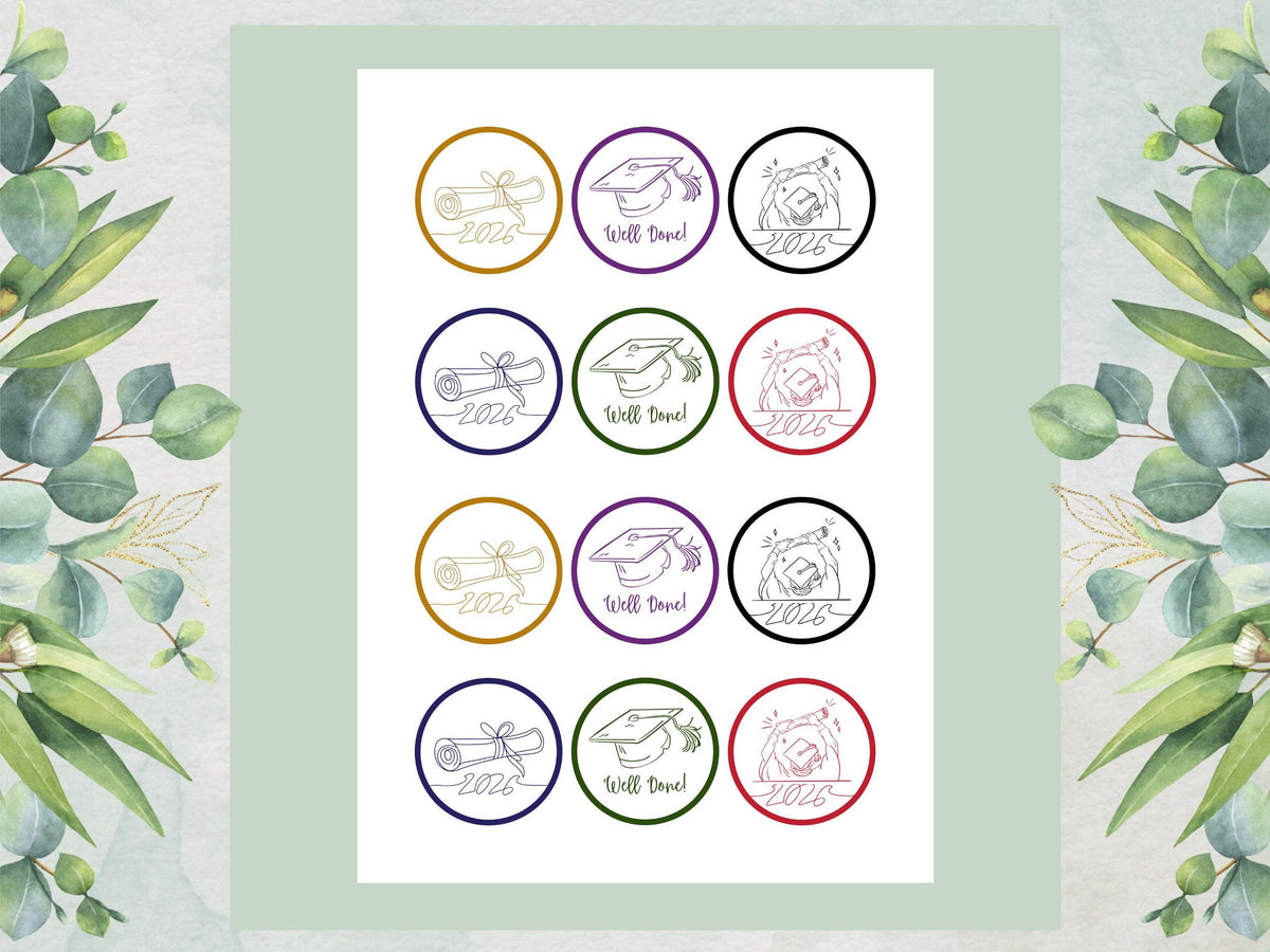 Graduation Edible Cupcake Toppers, Graduation Cake Decorations 12 x 2"