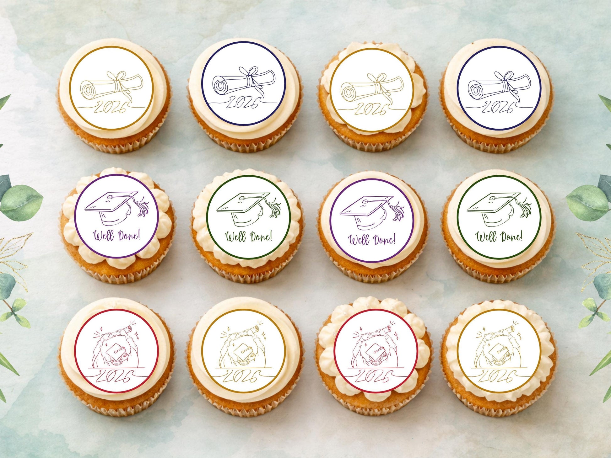 Graduation Edible Cupcake Toppers, Graduation Cake Decorations