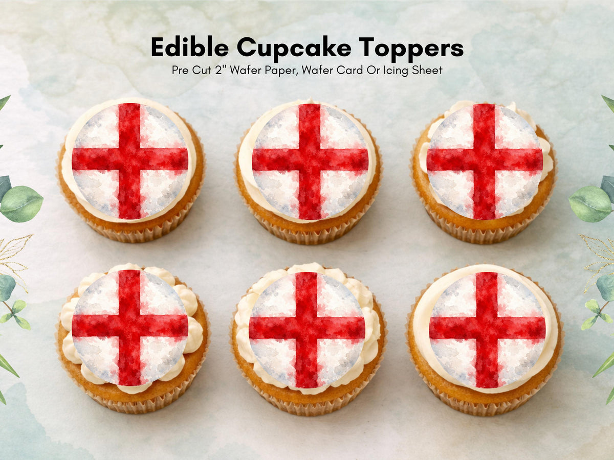 St George's Flag Edible Cupcake Toppers – English Flag Cake Decorations