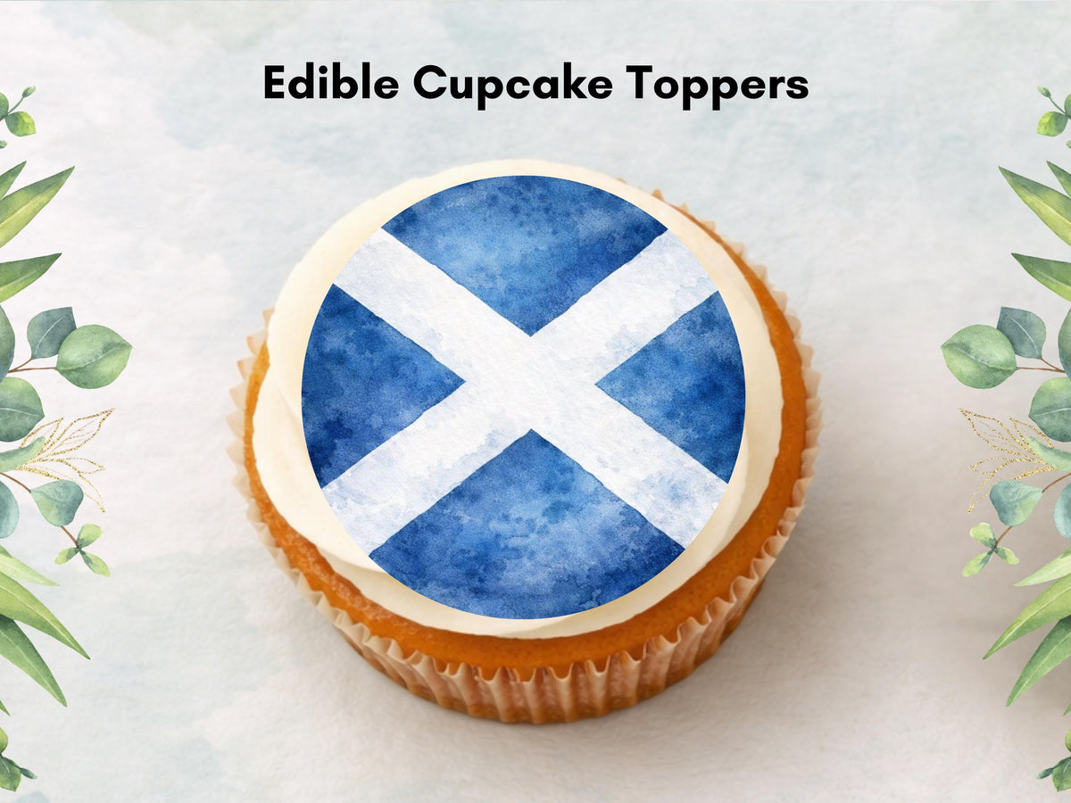 St Andrew's Cross Flag Edible Cupcake Toppers – Scottish Flag Cake Decorations