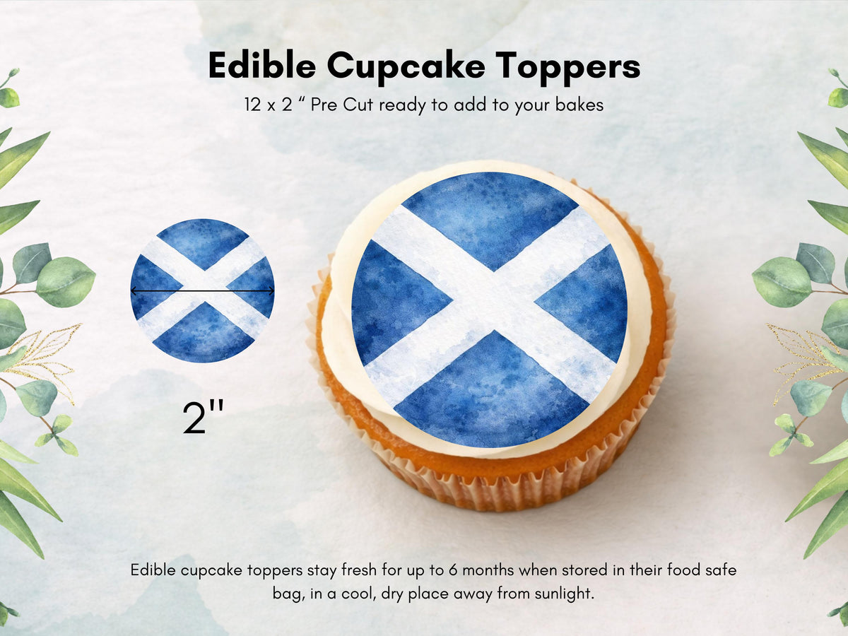 St Andrew's Cross Flag Edible Cupcake Toppers – Scottish Flag Cake Decorations
