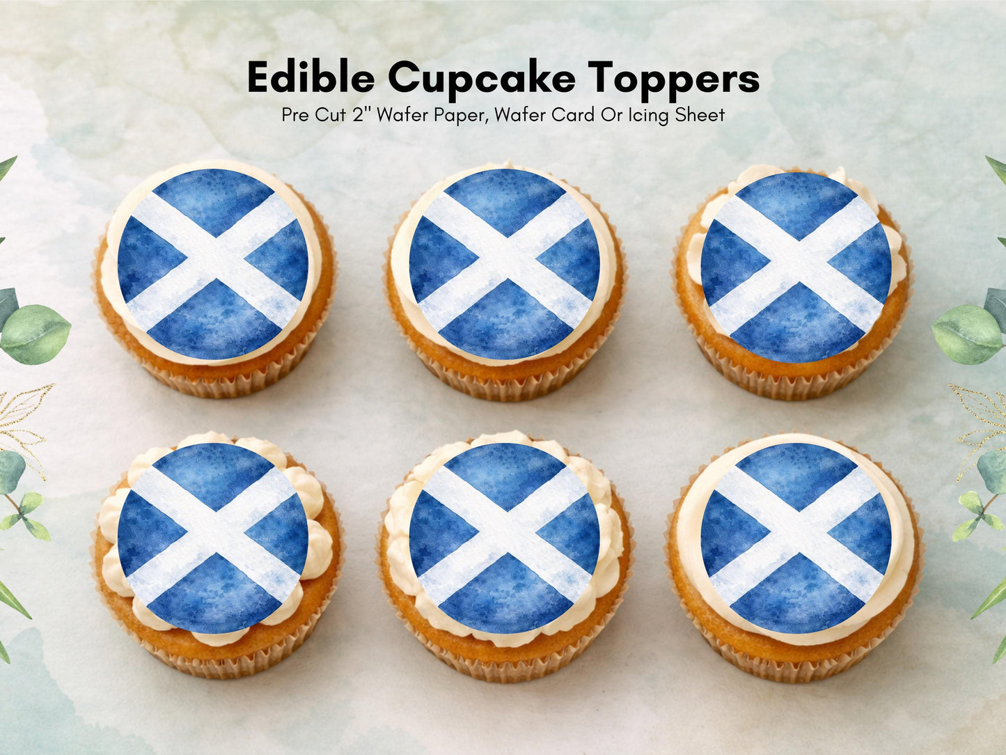 St Andrew's Cross Flag Edible Cupcake Toppers – Scottish Flag Cake Decorations