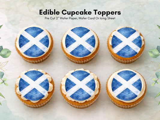 St Andrew's Cross Flag Edible Cupcake Toppers – Scottish Flag Cake Decorations