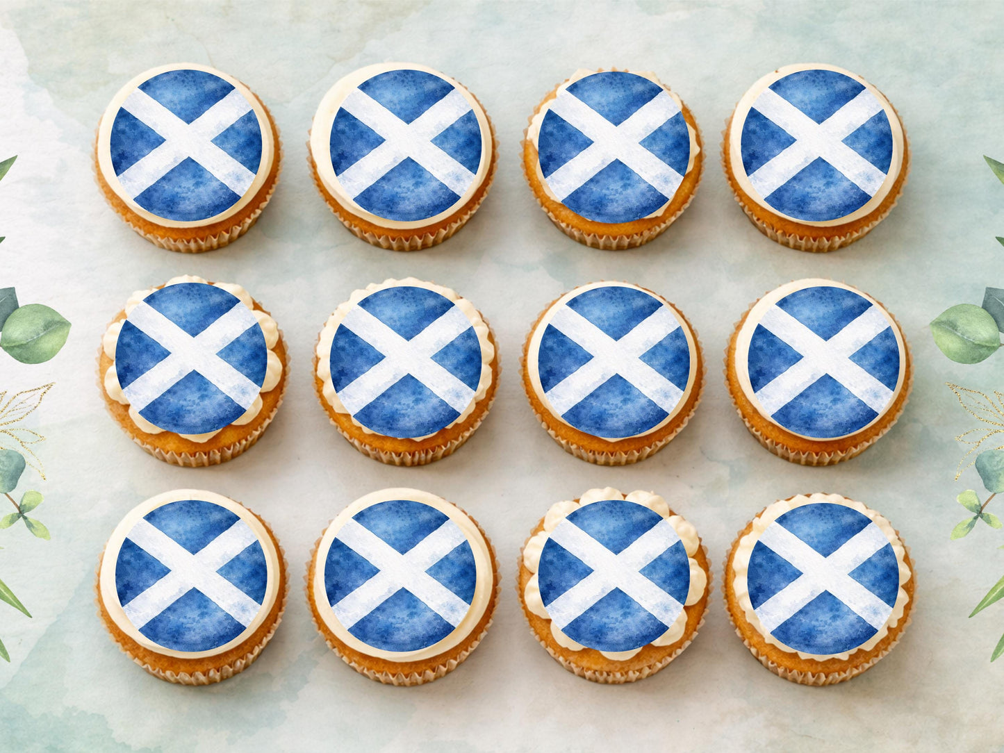 St Andrew's Cross Flag Edible Cupcake Toppers – Scottish Flag Cake Decorations