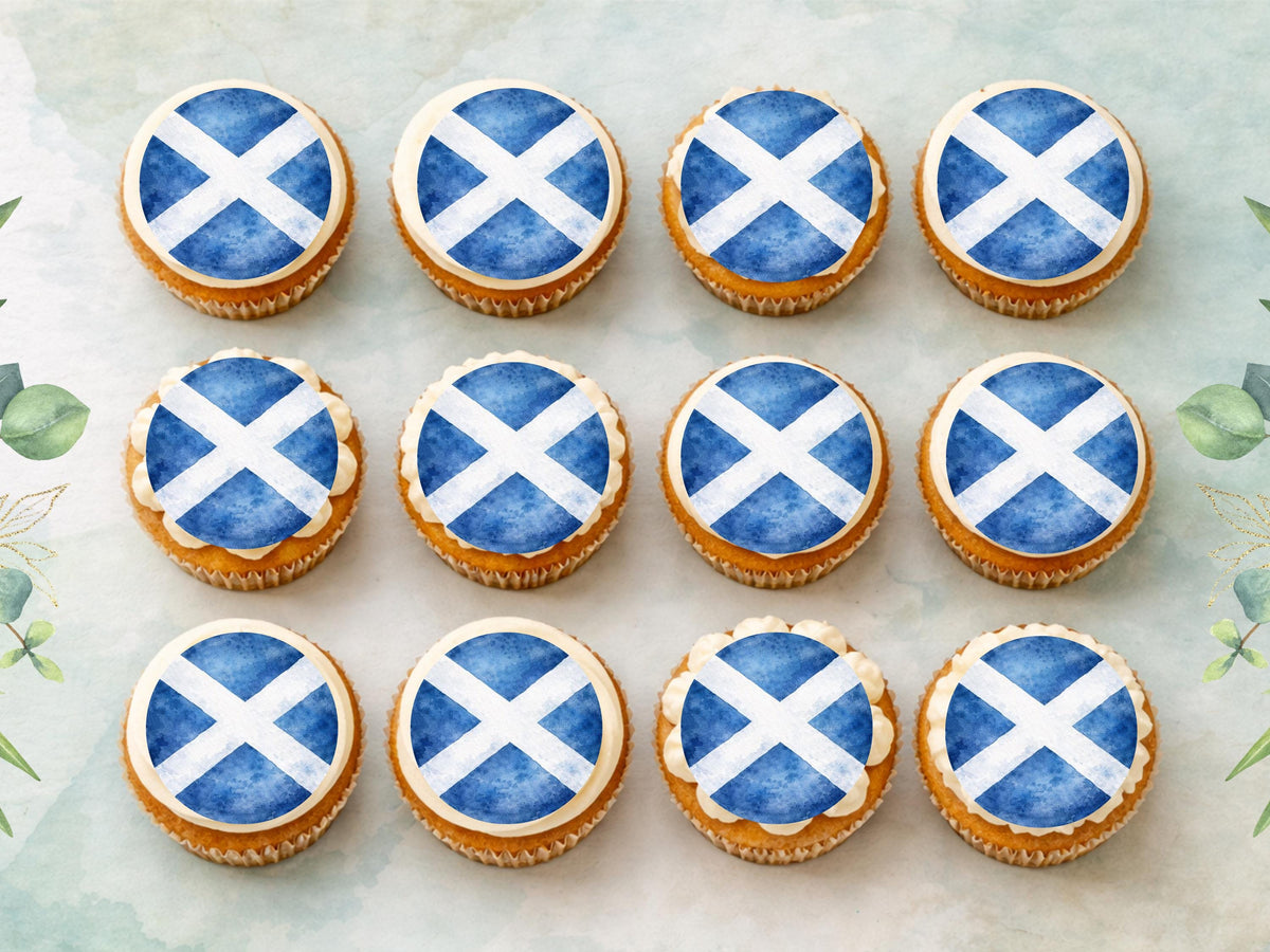 St Andrew's Cross Flag Edible Cupcake Toppers – Scottish Flag Cake Decorations