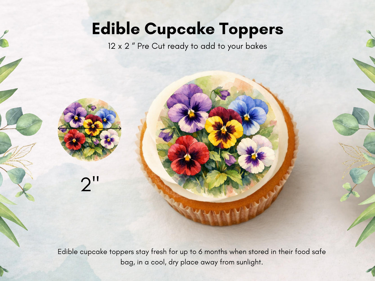 Pansy Edible Cupcake Toppers – Floral Cake Decorations