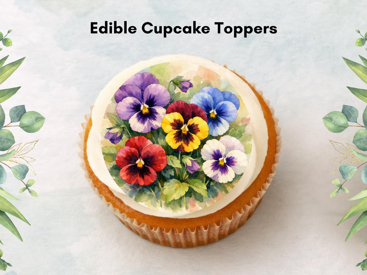 Pansy Edible Cupcake Toppers – Floral Cake Decorations