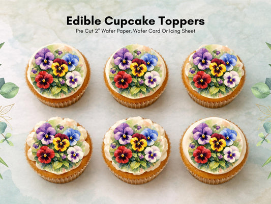 Pansy Edible Cupcake Toppers – Floral Cake Decorations