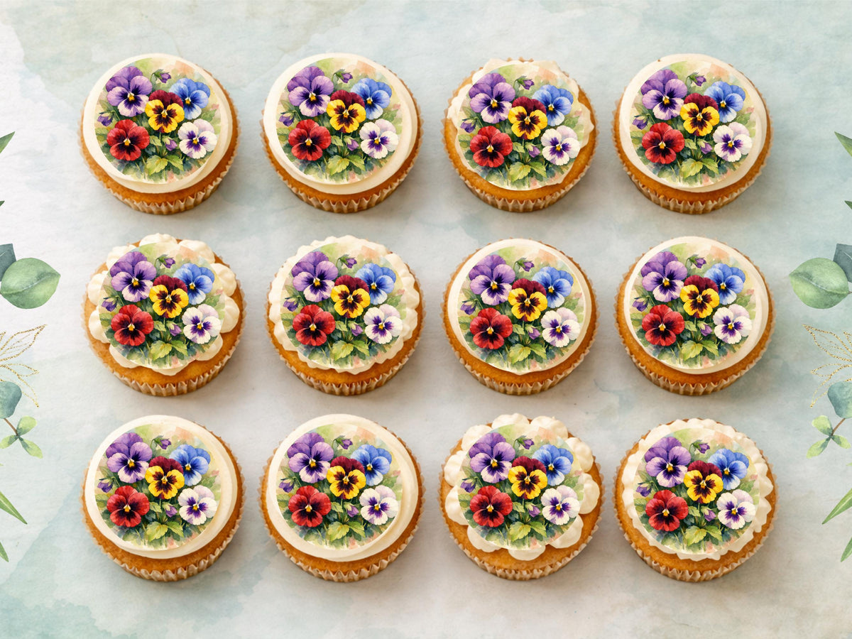 Pansy Edible Cupcake Toppers – Floral Cake Decorations